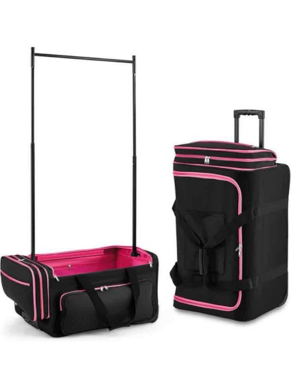 Travel Dance Bag with Garment Rack, Dancers Costume Garment Bag with Wheels, Collapsible Rolling