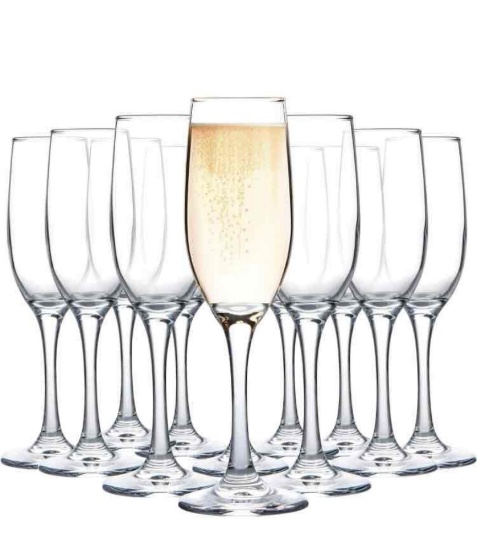 Champagne Glasses, Set of 12 Champagne Flutes with Classic Shape, Long stem Sparkling Wine glasses