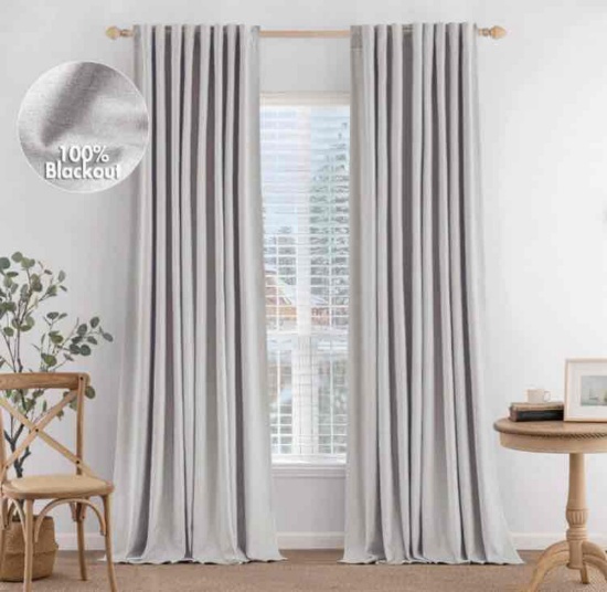 MIULEE 100% Blackout Curtains 90 inches Long Linen Curtains & Drapes for Bedroom Living Room