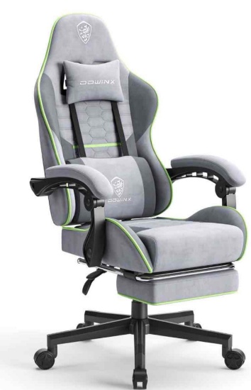 Dowinx Gaming Chair Fabric with Pocket Spring Cushion, Massage Game Chair Cloth with Headrest,