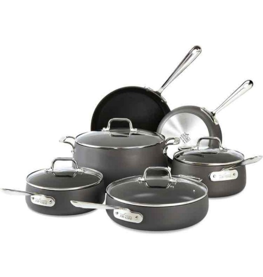 All-Clad HA1 Hard Anodized Nonstick Cookware Set 10 Piece Induction Oven Broiler Safe 500F, Lid Safe