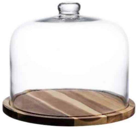 WHOLE HOUSEWARES 11 x9 Acacia Wood Cake Stand with Dome
