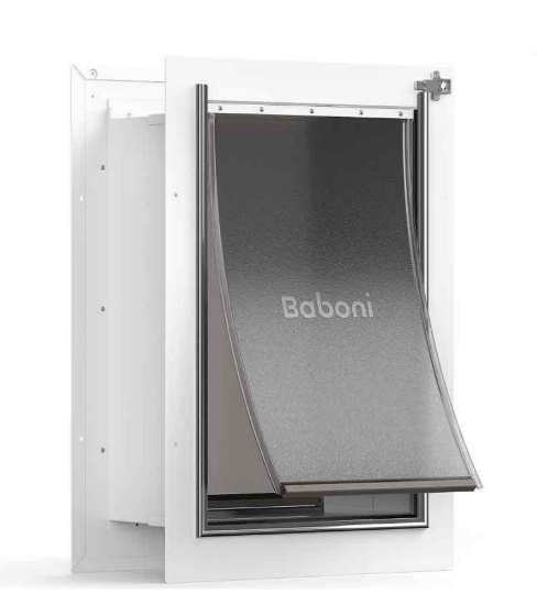 Baboni Pet Door for Wall, Steel Frame and Telescoping Tunnel, Aluminum Lock, Double Flap Dog Door