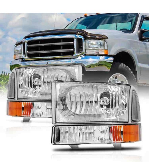 Headlights Assembly for 1999 2000 2001 2002 2003 2004 Ford F250 F350 F450 F550 Super Duty / 00 01 02