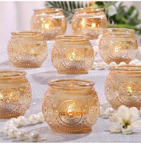 LAMORGIFT 12 Pcs Gold Tealight Candle Holder- Gold Votive Candle Holders for Wedding Table Decor,