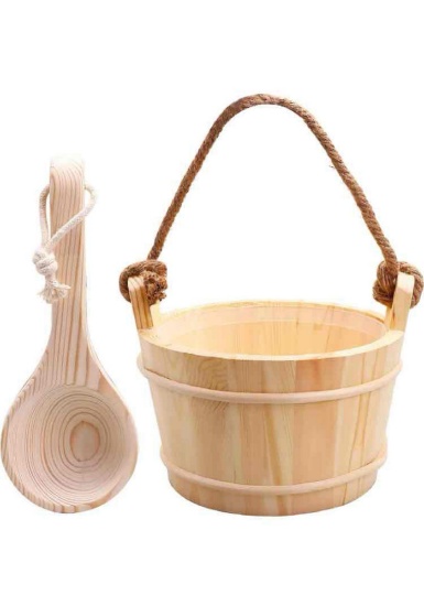 Sauna Bucket and Ladle 5 Liter (1.3 Gallon), Sauna Bucket, Finnish Pine Wooden Spa Accessories with