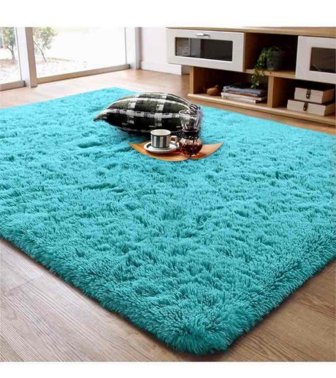 Ompaa Soft Fluffy Area Rug for Living Room Bedroom, 4x6 Teal Blue Plush Shag Rugs, Fuzzy Shaggy