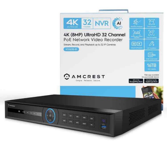 Amcrest 4K 32-Channel AI NVR (16-Port PoE) Smart NVR, Facial Recognition