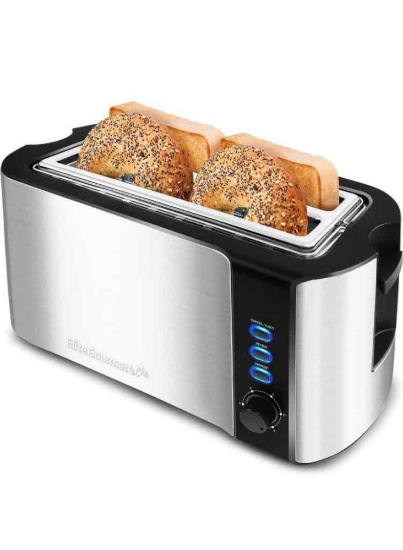 Elite Gourmet ECT-3100 Long Slot 4 Slice Toaster, Reheat, 6 Toast Settings, Defrost, Cancel