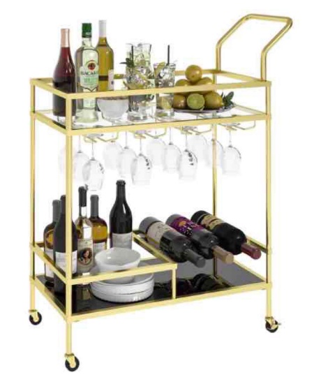 Juyoupro Home Bar Serving Cart with Wheels and Handle