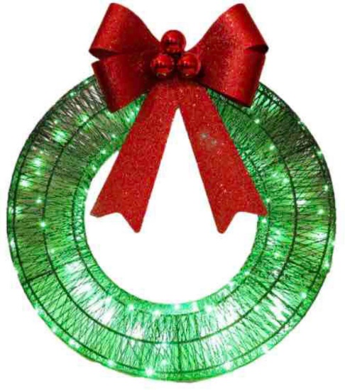 Christmas Metal Wreath with LED Lights Artificial Hanging Bow Garland