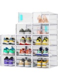 JONYJ 4 Pack Shoe Organizer, Clear Plastic Stackable Shoe Storage, Multifunctional Shoe Box,