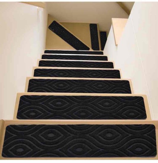 Non-Slip Carpet Stair Treads,15pcs 8" X 30" Black Stair Treads for Wooden Steps Indoor