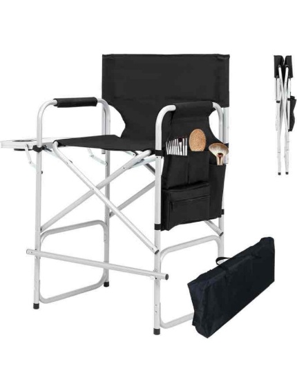 Makeup Chair for Makeup Artist 41'',Tall Directors Chairs Foldable with Side Table Cup Holder