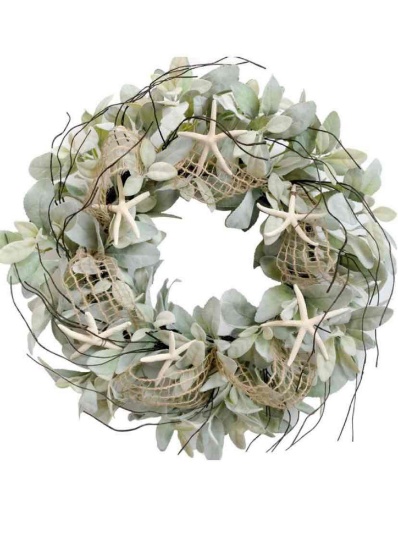 CIR OAOSES 18 Inch Green Ear Lambs Leaves Starfish Wreath for Front Door, Rustic and Farmhouse