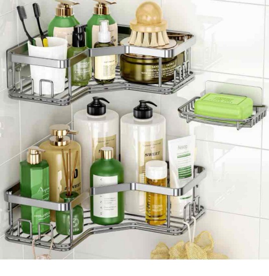 MAXIFFE Shower Caddy, 3-Pack Shower Organizer with Soap Holder, Corner Shower Caddy with 8 Hooks,