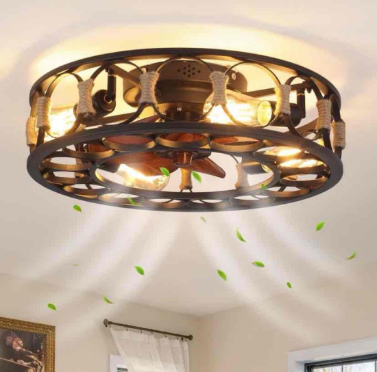19.68'' Flush Mount Caged Ceiling Fan with Lights