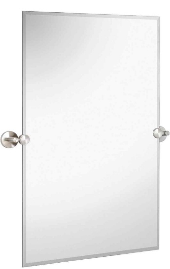 Hamilton Hills 20x30 inch Frameless Pivot Mirrors for Bathrooms with Brushed Chrome Rounded Wall