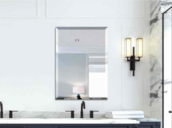 Beveled Mirror, Wall Mirror 20" x 28", Frameless Rectangle Bathroom Vanity Mirror with Beveled Edge,