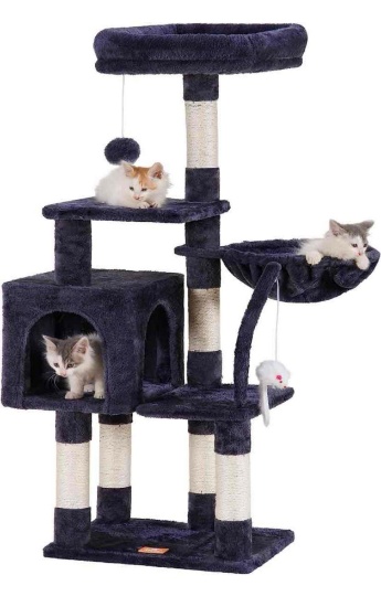 Heybly Cat Tree with Toy, Cat Tower condo for Indoor Cats, Cat House with Padded Plush Perch,