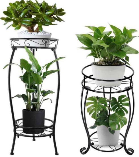 Hismocal 2 Pack Metal Plant Stand Indoor Holders-Outdoor Plants Flower Potted Stands Rack for