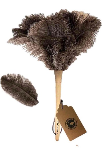 Genuine Ostrich Feather Duster Fluffy Natural with Wooden Handle and Eco-Friendly Reusable Handheld