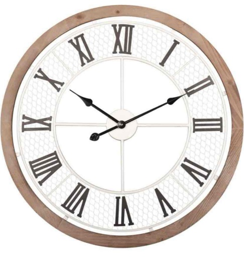 Duamin 27.5 Inch Farmhouse White Wall Clock,Honeycomb Design, Silent Wooden Wall Clock for Living