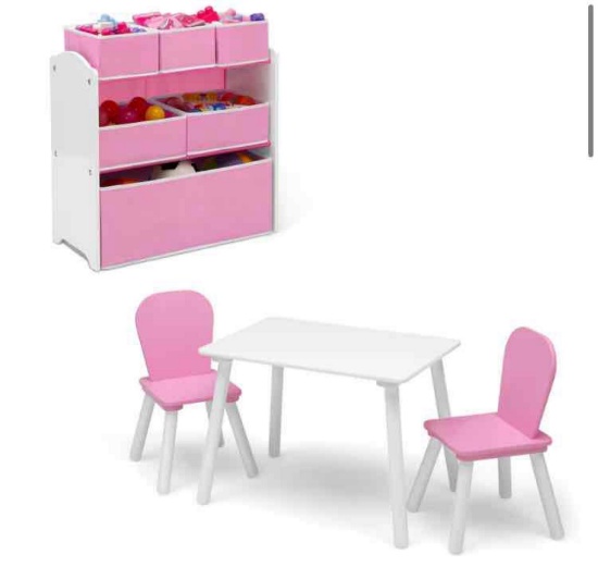 4-Piece Toddler Playroom Set ? With Play Table and 6 Bin Toy Organizer
