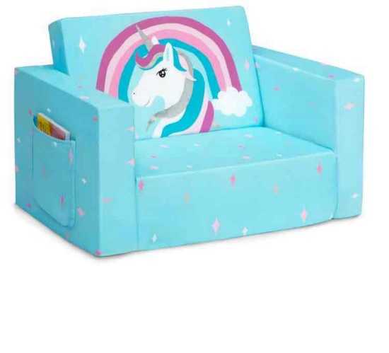 Delta Children Unicorn Cozee Flip Out Chair - 2-in-1 Convertible Chair to Lounger for Kids