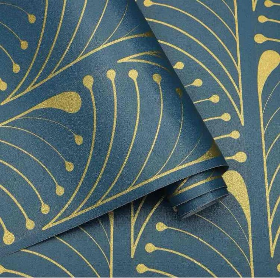 Peel and Stick Wallpaper Gold and Blue