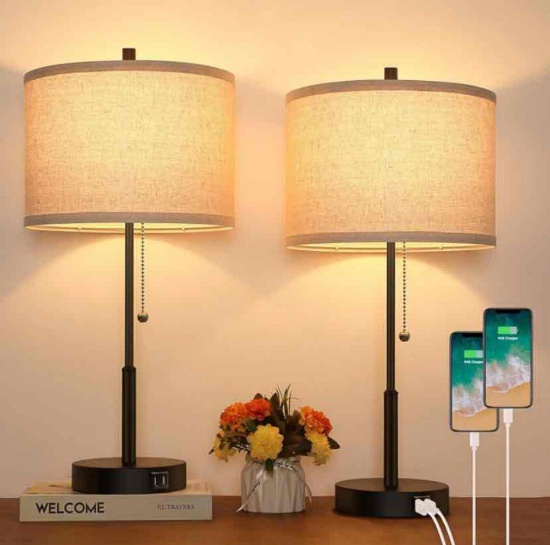 Sucolite Set of 2 Table Lamps with 2 USB Charging Ports