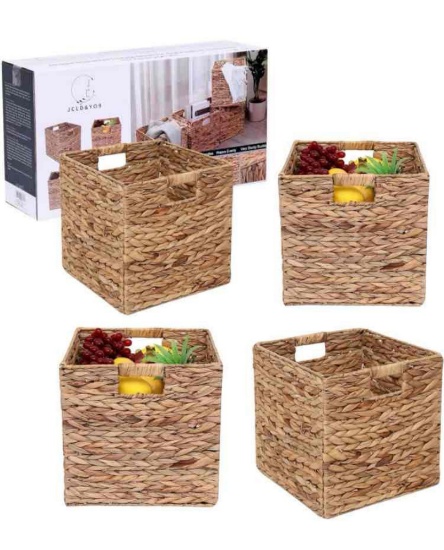 JCLD&YO9 Foldable Handwoven Water Hyacinth Storage Baskets Wicker Cube Baskets Rectangular Laundry