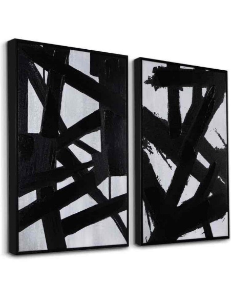 Zessonic Black And White Abstract Wall Art - Black Painting Stroke Graffiti Artwork for Living Room,