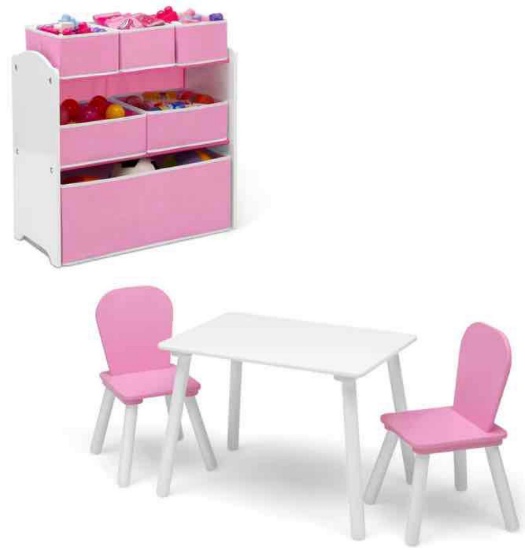 Delta Children 4-Piece Room Solution 6 Bin Design & Store Organizer 2 Chair & Table Set