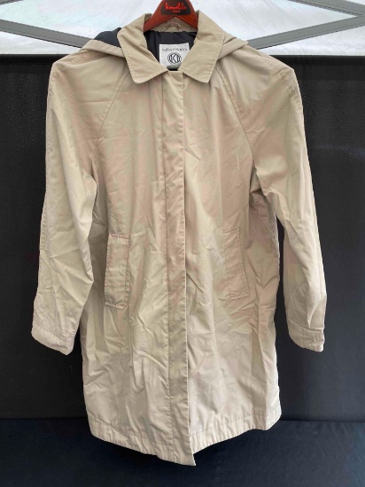 Kathy Ireland Womens Beige Full Zip Trench, Large