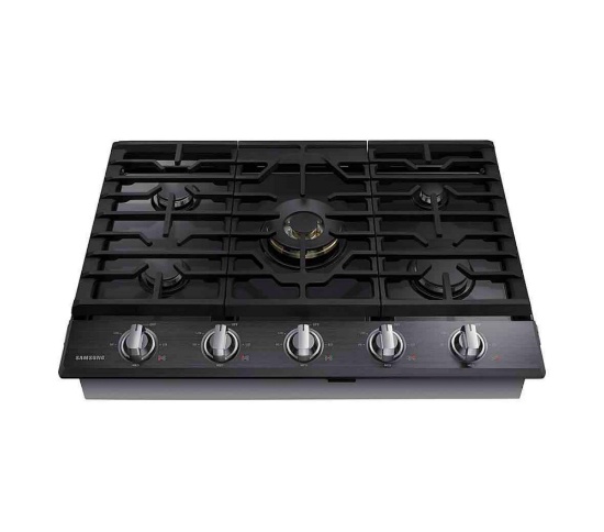Samsung - 36" Built-In Gas Cooktop with WiFi and Dual Power Brass Burner - Black Stainless Steel
