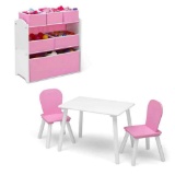 4-Piece Toddler Playroom Set ? Includes Play Table and 6 Bin Toy Organizer with Reusable Vinyl Cling