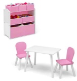 Delta Children 4-Piece Room Solution 6 Bin Design & Store Organizer 2 Chair & Table Set