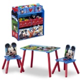 Mickey Mouse 4-Piece Playroom Solution ? Set Includes Table and 2 Chairs and 6-Bin Toy Organizer