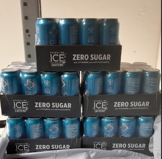 5 Cases - 12 Packs Sparkling Ice Caffeine Drinks - Blue Raspberry 16fl Oz Cans - 60 Cans Total