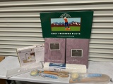 Lot of Misc. Items. Bed Sheets, Golf Plate, Faucet, Body Scrub brush, Wall vinyl mat