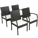 4PCS Patio PE Wicker Dining Chairs with Soft Zippered Cushion Armchairs Backyard