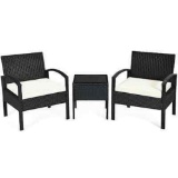 Piece Rattan Patio Conversation Set with Black Costway Cushions