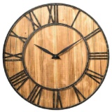 30 Inch Round Wall Clock Decorative Wooden Silent Clock with Battery-Brown