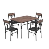 Piece Dining Table 1-Kitchen Table and 4-Chairs Metal and Wood Rectangular Brown Dining Room Table