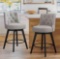 Rowland 26.5 in Seat Height Gray Upholstered Fabric Counter Height Solid Wood Leg Swivel Bar stool