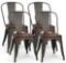 Costway Set of 4 Style Metal Dining Side Chair Wood Seat Stackable Bistro Cafe