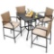 Costway 4PCS Patio Rattan Bar Stool Chairs Cushioned Seat Footrest & Armrest