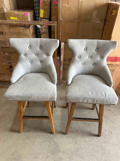 Upholstered Fabric Bar Height Bar Stools, 180... Swivel Nailhead-Trim Pub Chairs