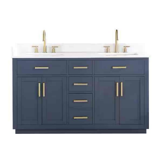 Altair Gavino 60 in. W x 22 in. D x 34 in. H Bath Vanity in Royal Blue with Grain White Composite